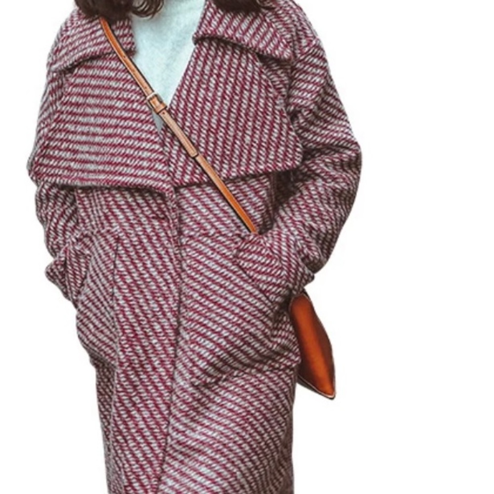 Women's Textured Burgundy Herringbone Trench Coat
